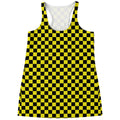 Yellow And Black Checkered Pattern Print Women's Racerback Tank Top