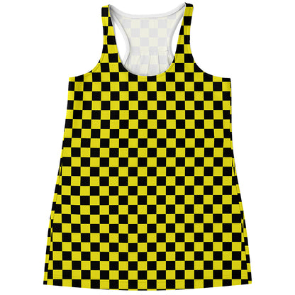 Yellow And Black Checkered Pattern Print Women's Racerback Tank Top