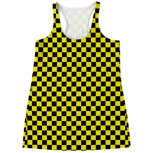 Yellow And Black Checkered Pattern Print Women's Racerback Tank Top