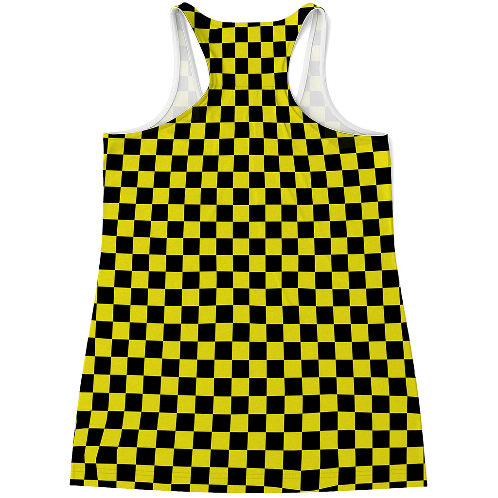 Yellow And Black Checkered Pattern Print Women's Racerback Tank Top