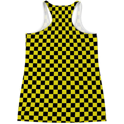 Yellow And Black Checkered Pattern Print Women's Racerback Tank Top