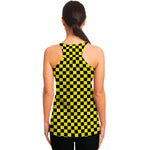 Yellow And Black Checkered Pattern Print Women's Racerback Tank Top