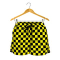 Yellow And Black Checkered Pattern Print Women's Shorts