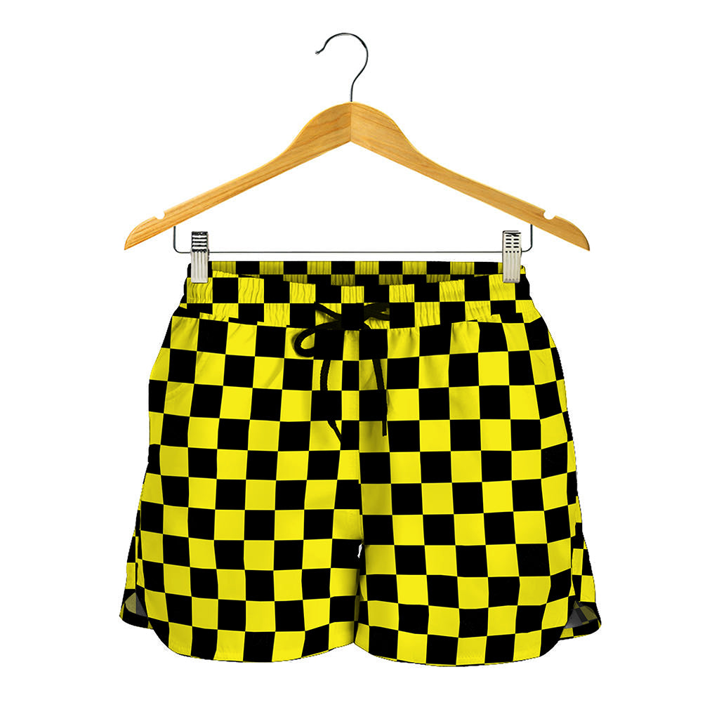 Yellow And Black Checkered Pattern Print Women's Shorts