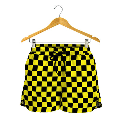 Yellow And Black Checkered Pattern Print Women's Shorts