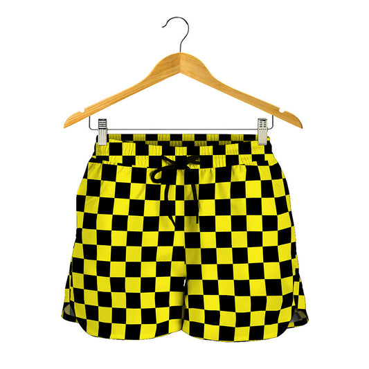 Yellow And Black Checkered Pattern Print Women's Shorts
