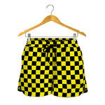 Yellow And Black Checkered Pattern Print Women's Shorts
