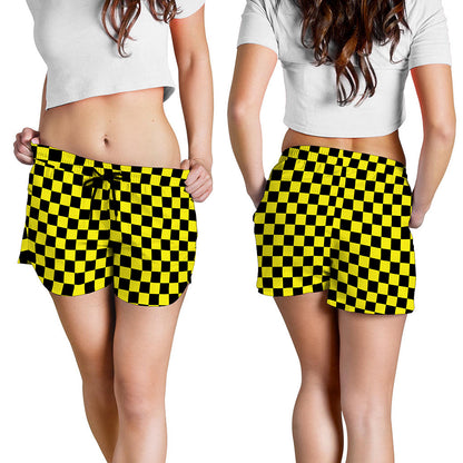 Yellow And Black Checkered Pattern Print Women's Shorts