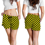 Yellow And Black Checkered Pattern Print Women's Shorts