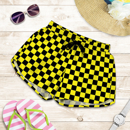 Yellow And Black Checkered Pattern Print Women's Shorts