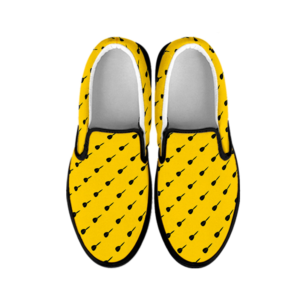 Yellow And Black Dart Pattern Print Black Slip On Shoes