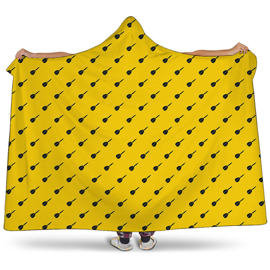 Yellow And Black Dart Pattern Print Hooded Blanket