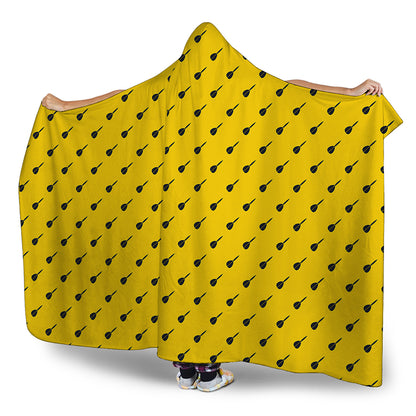 Yellow And Black Dart Pattern Print Hooded Blanket
