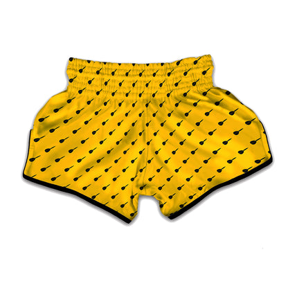 Yellow And Black Dart Pattern Print Muay Thai Boxing Shorts
