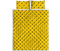 Yellow And Black Dart Pattern Print Quilt Bed Set