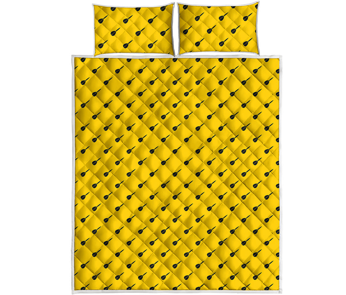 Yellow And Black Dart Pattern Print Quilt Bed Set