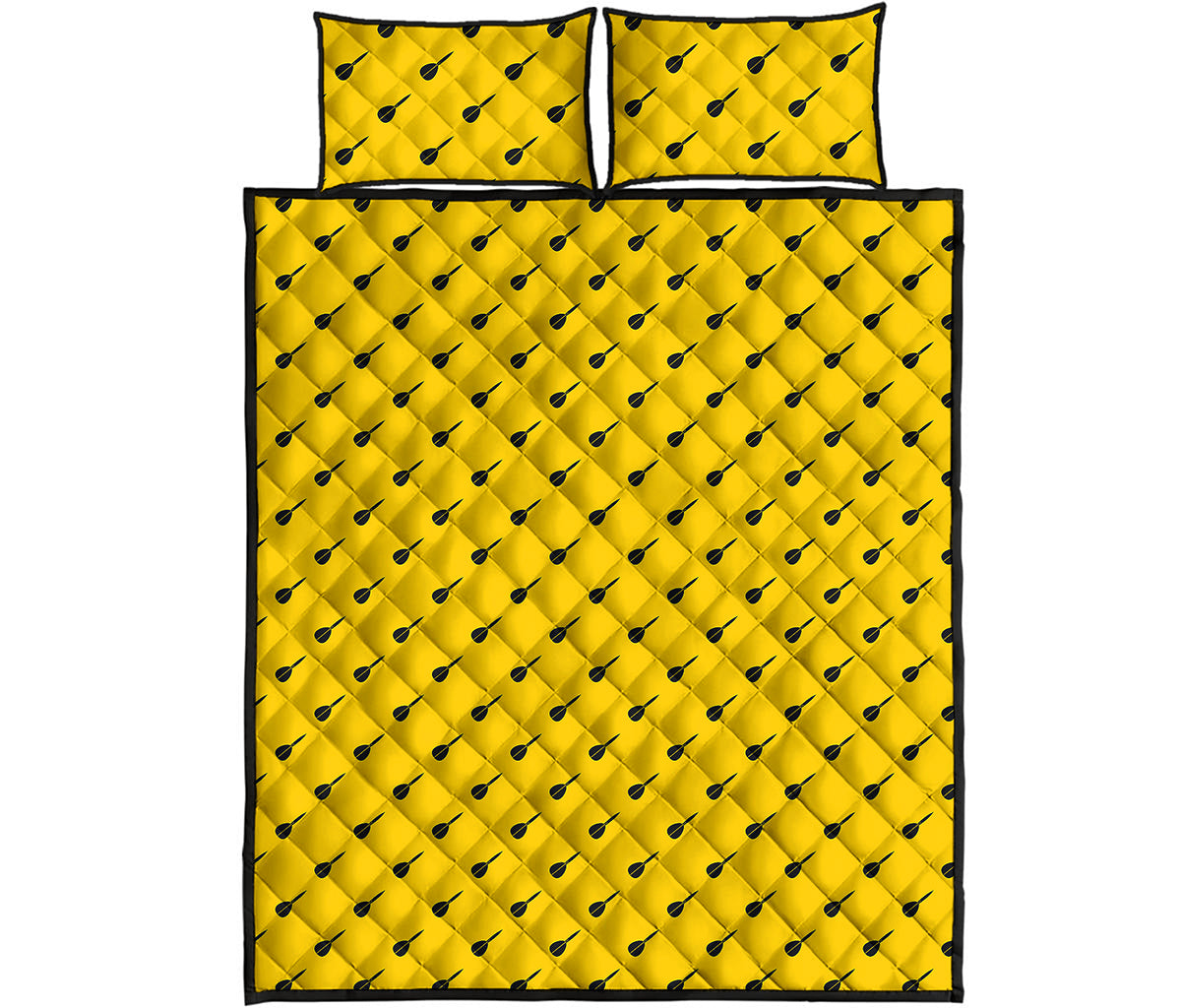 Yellow And Black Dart Pattern Print Quilt Bed Set