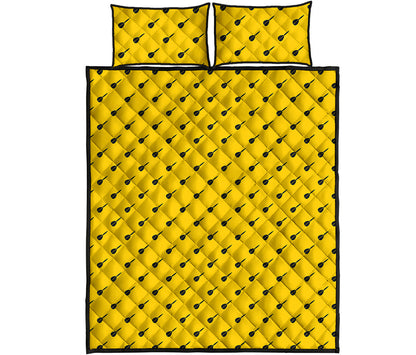 Yellow And Black Dart Pattern Print Quilt Bed Set