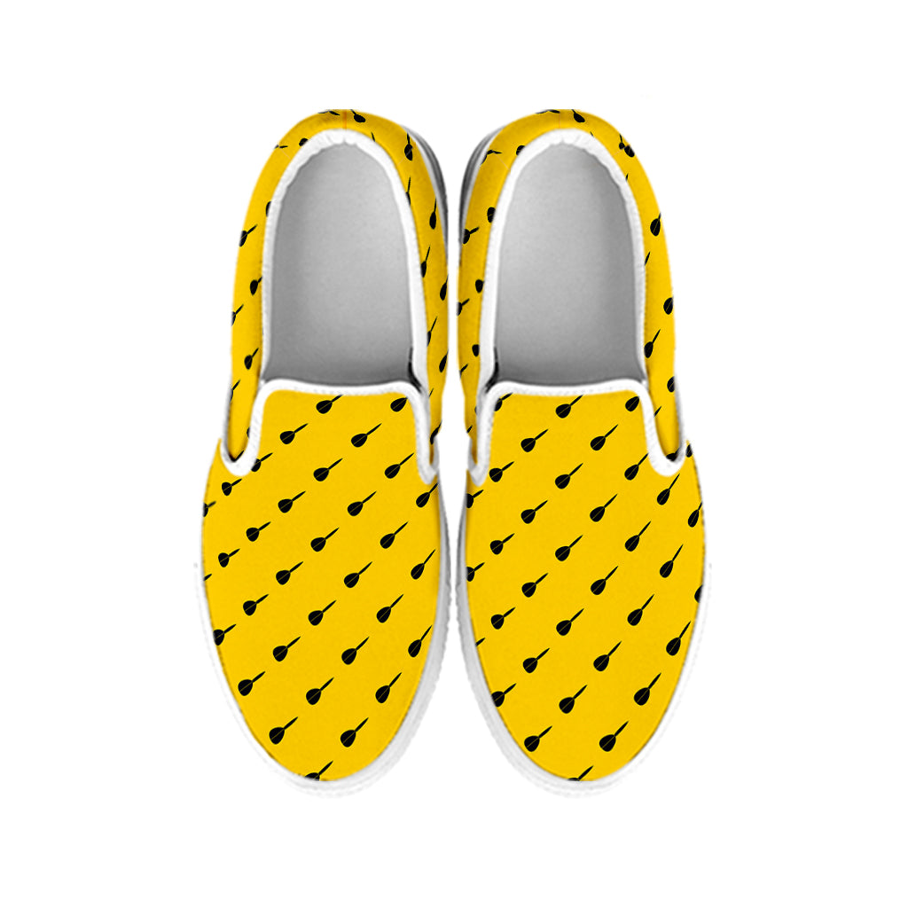 Yellow And Black Dart Pattern Print White Slip On Shoes
