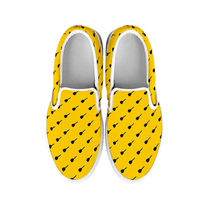 Yellow And Black Dart Pattern Print White Slip On Shoes