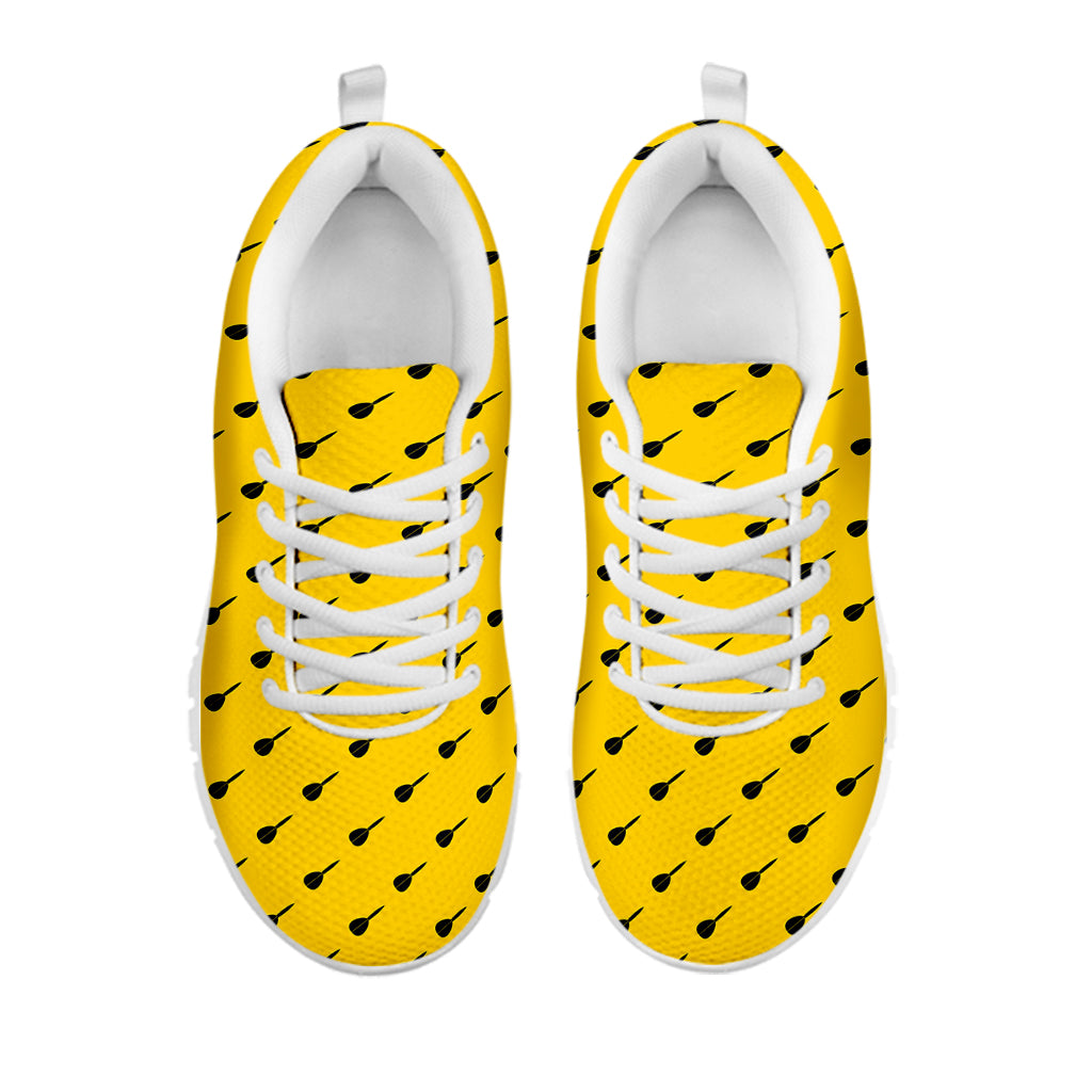 Yellow And Black Dart Pattern Print White Sneakers