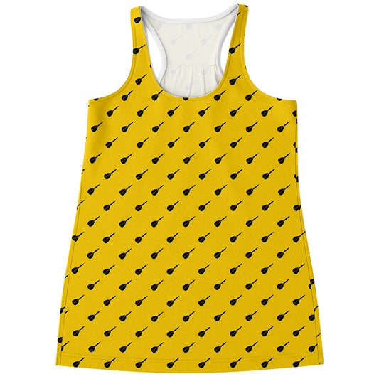 Yellow And Black Dart Pattern Print Women's Racerback Tank Top