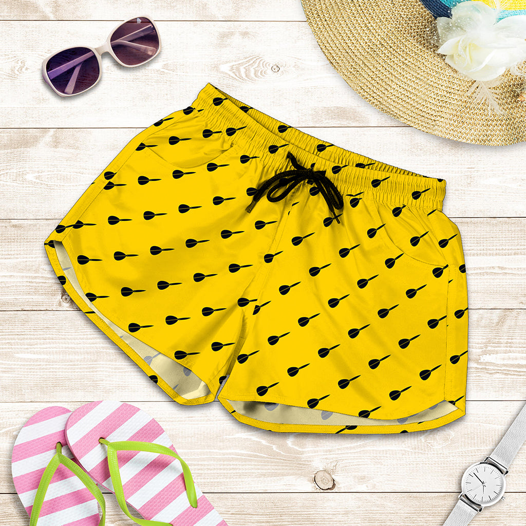 Yellow And Black Dart Pattern Print Women's Shorts