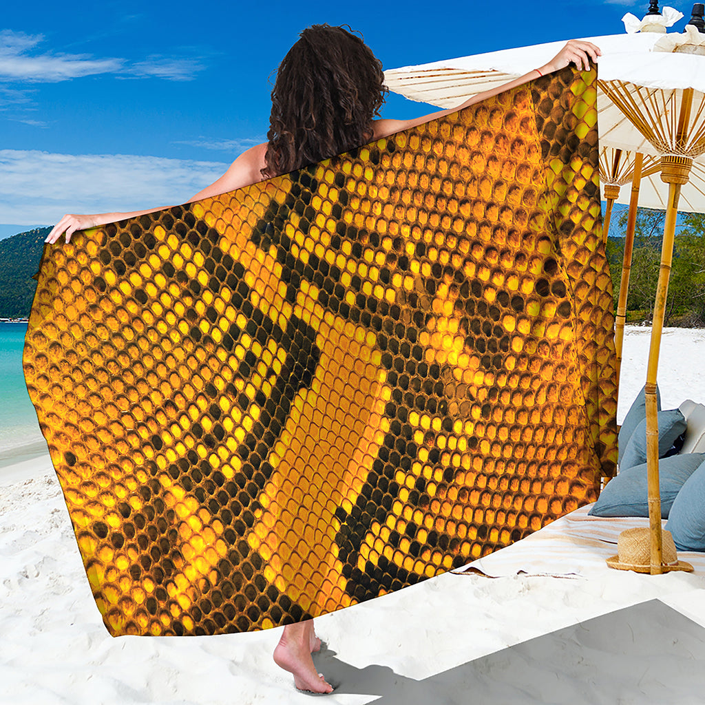 Yellow And Black Snakeskin Print Beach Sarong Wrap
