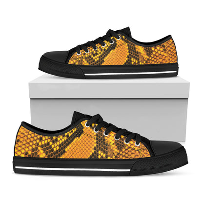 Yellow And Black Snakeskin Print Black Low Top Shoes