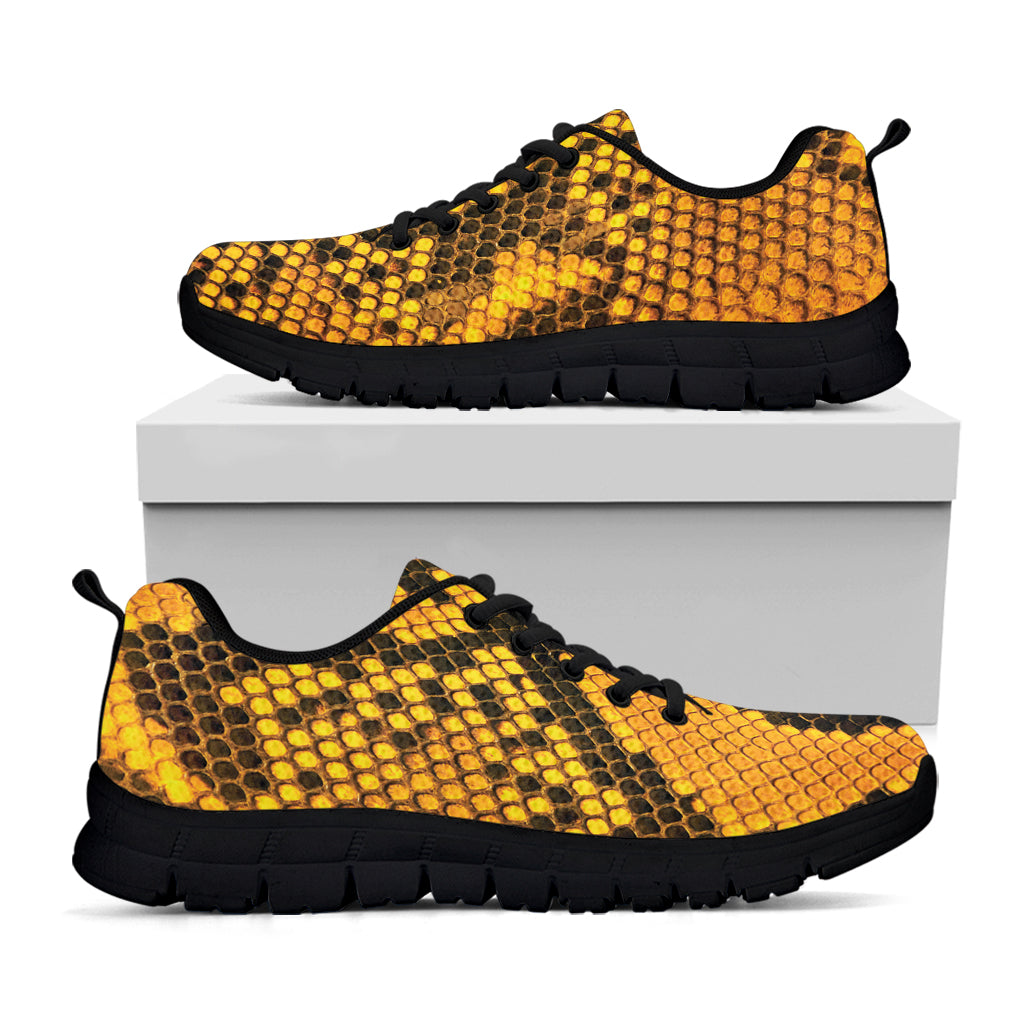 Yellow And Black Snakeskin Print Black Sneakers