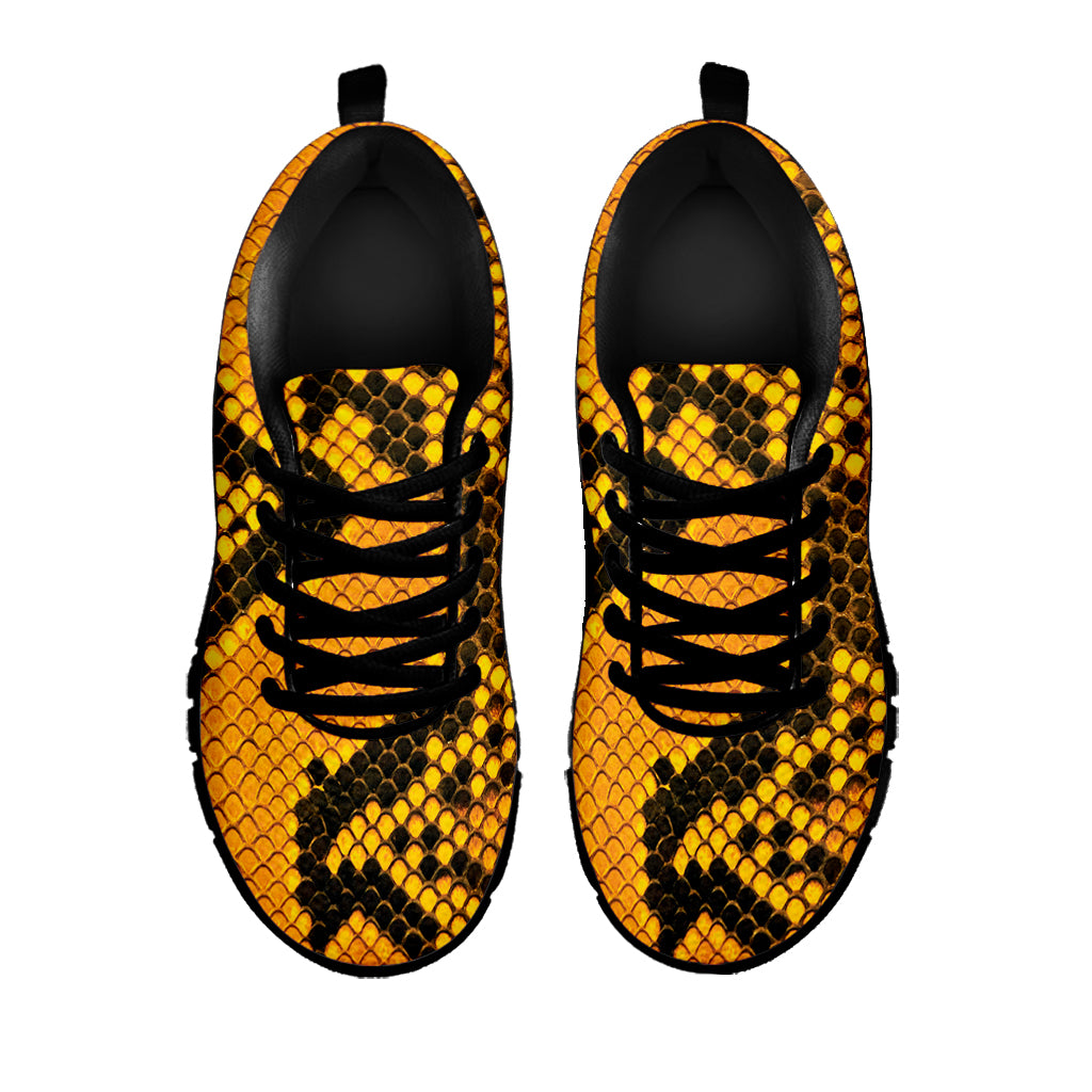 Yellow And Black Snakeskin Print Black Sneakers