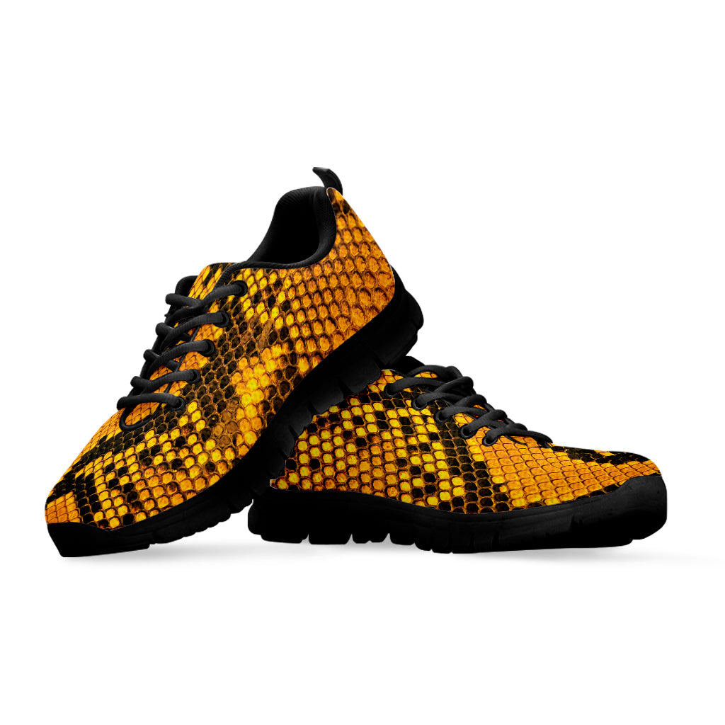 Yellow And Black Snakeskin Print Black Sneakers