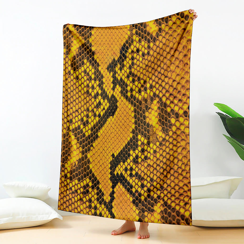Yellow And Black Snakeskin Print Blanket