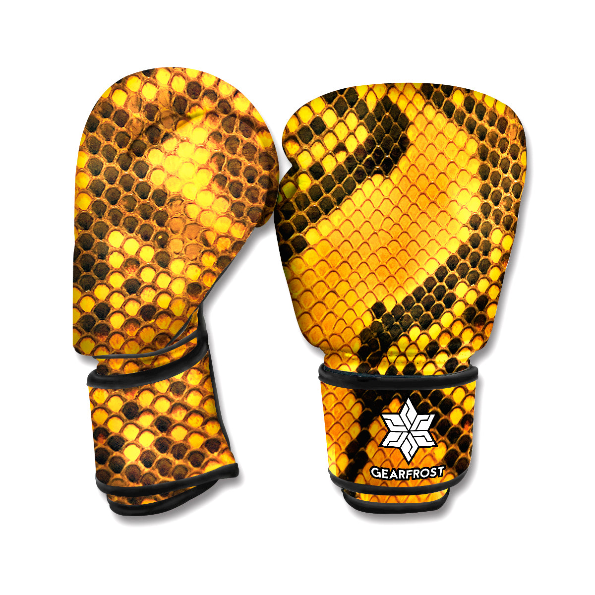 Yellow And Black Snakeskin Print Boxing Gloves