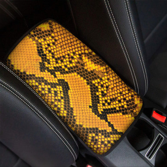 Yellow And Black Snakeskin Print Car Center Console Cover