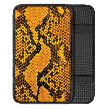 Yellow And Black Snakeskin Print Car Center Console Cover