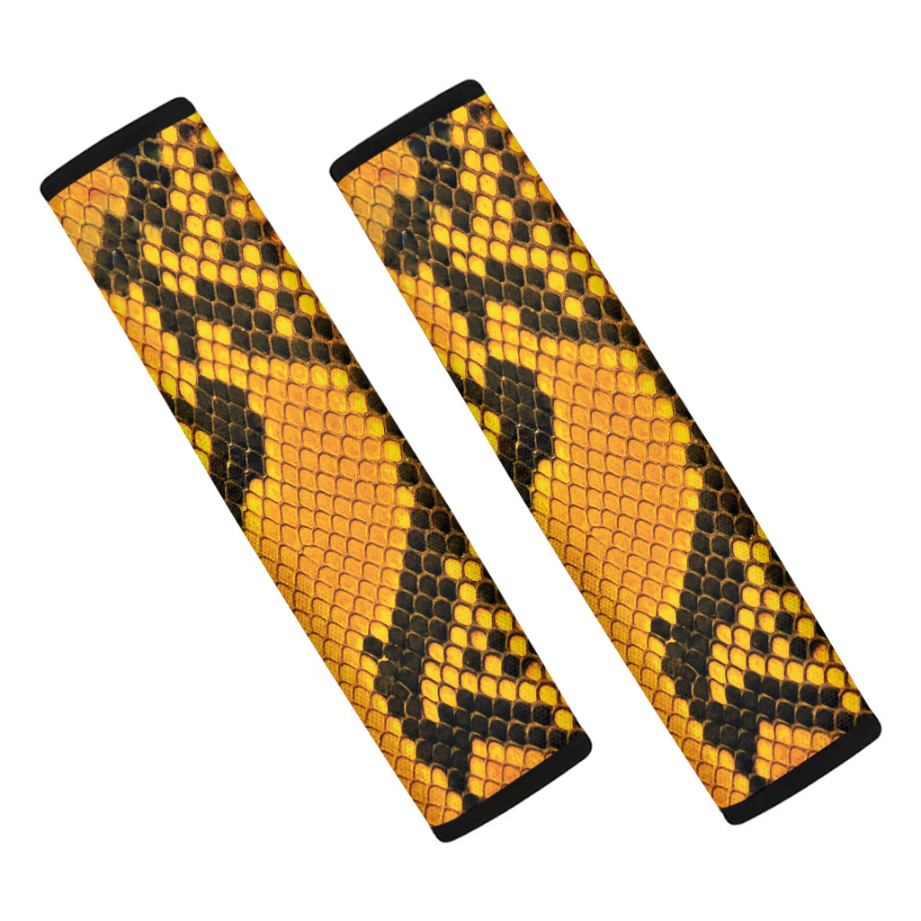 Yellow And Black Snakeskin Print Car Seat Belt Covers