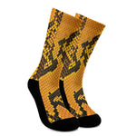 Yellow And Black Snakeskin Print Crew Socks