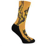 Yellow And Black Snakeskin Print Crew Socks