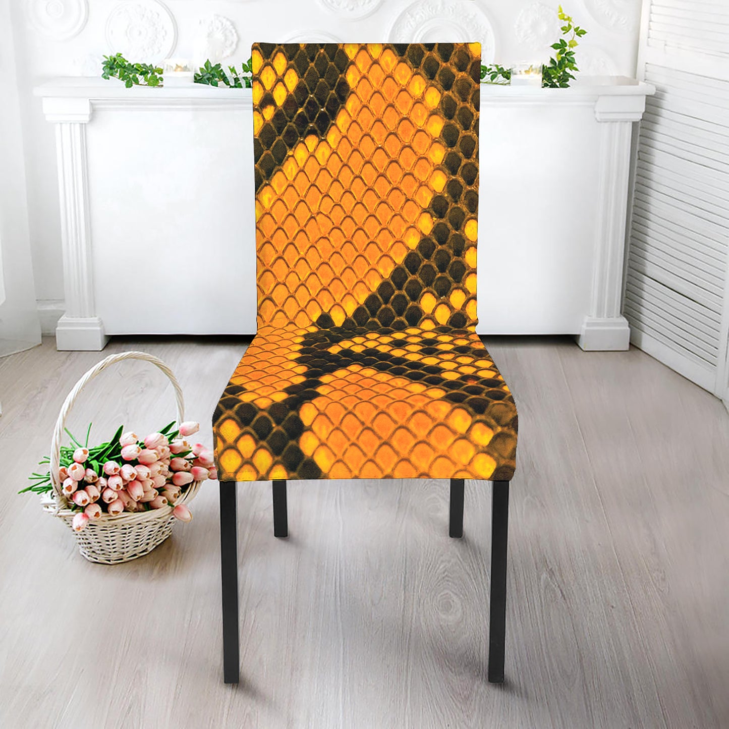 Yellow And Black Snakeskin Print Dining Chair Slipcover