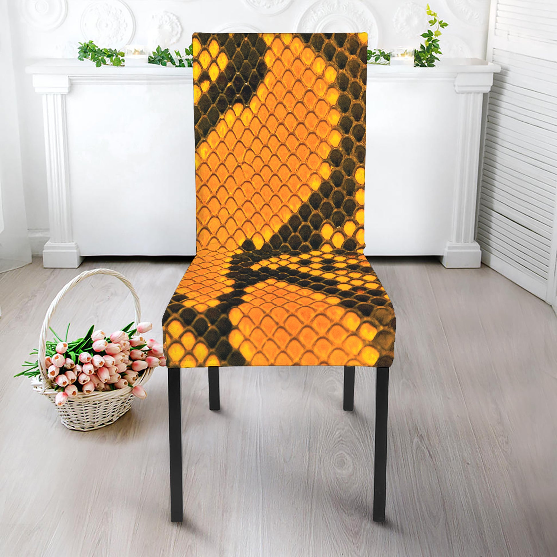 Yellow And Black Snakeskin Print Dining Chair Slipcover