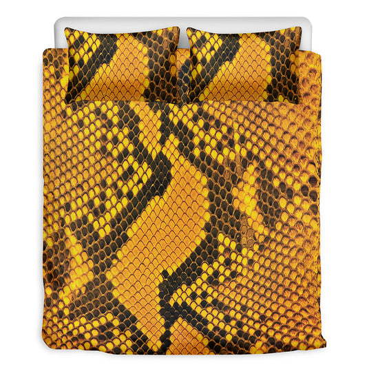 Yellow And Black Snakeskin Print Duvet Cover Bedding Set