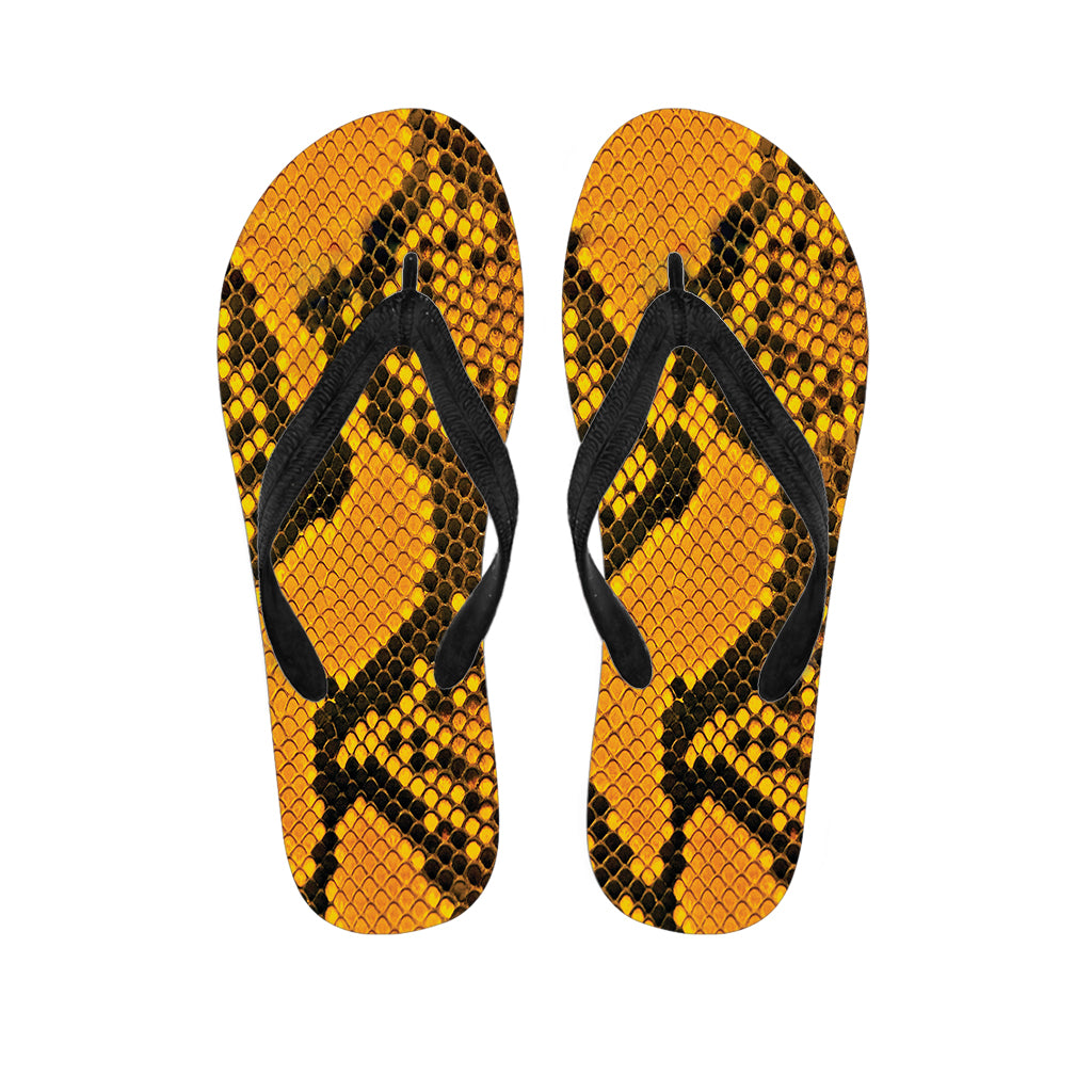 Yellow And Black Snakeskin Print Flip Flops
