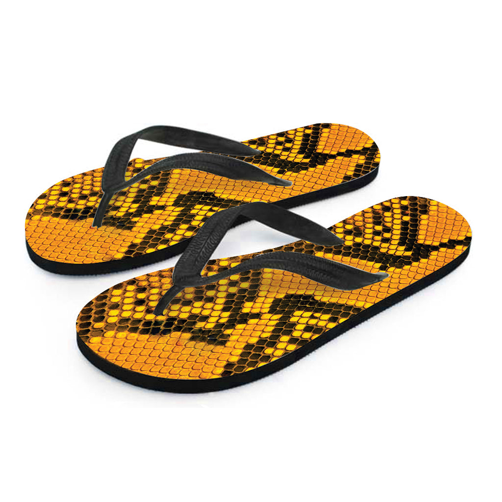 Yellow And Black Snakeskin Print Flip Flops