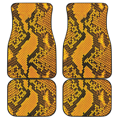 Yellow And Black Snakeskin Print Front and Back Car Floor Mats