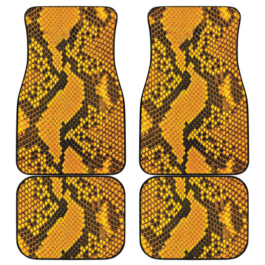 Yellow And Black Snakeskin Print Front and Back Car Floor Mats