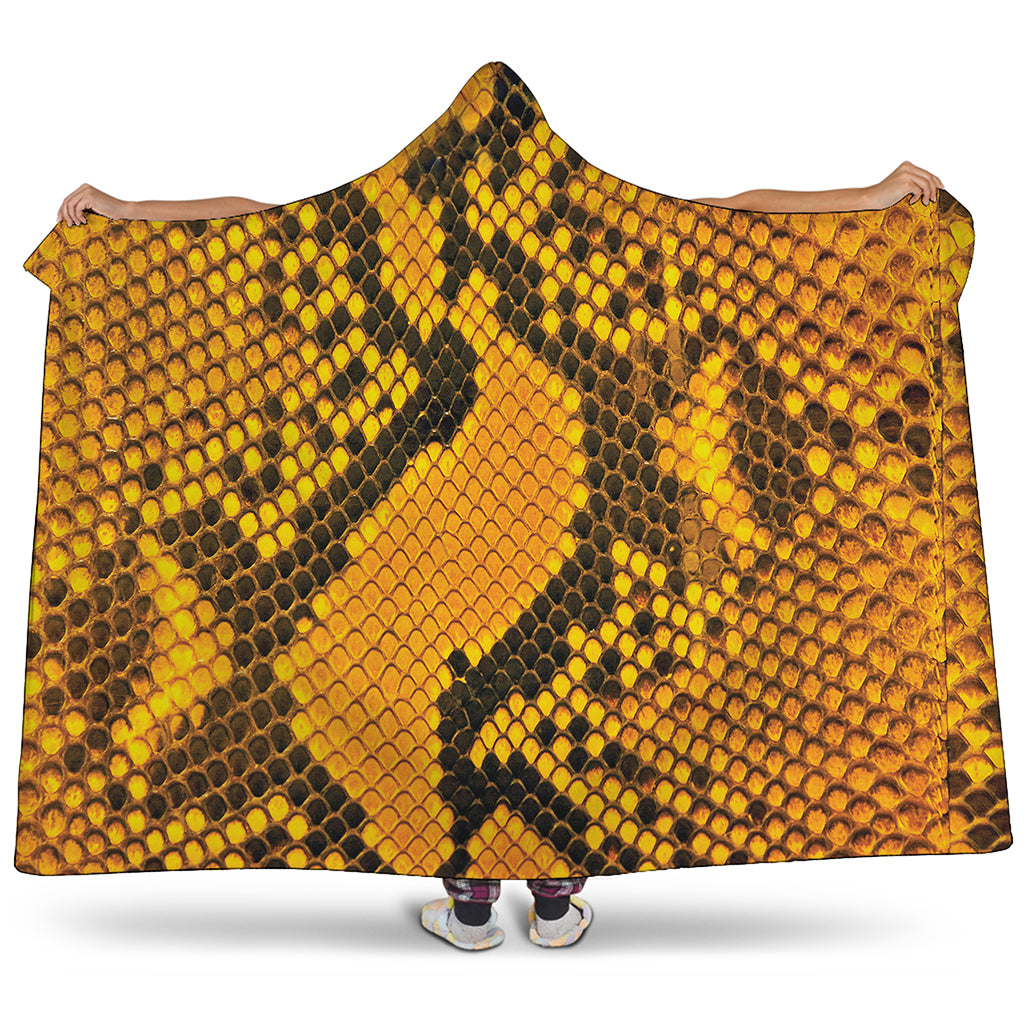 Yellow And Black Snakeskin Print Hooded Blanket
