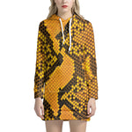 Yellow And Black Snakeskin Print Hoodie Dress