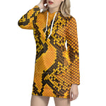 Yellow And Black Snakeskin Print Hoodie Dress