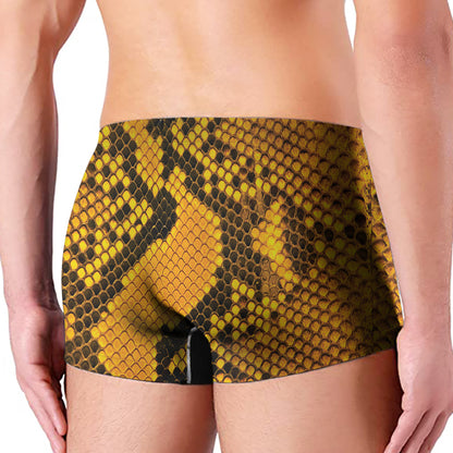 Yellow And Black Snakeskin Print Men's Boxer Briefs
